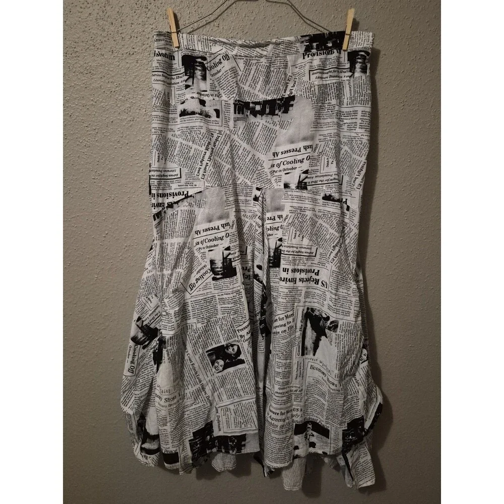 IC By Connie Xl Newspaper Print Pleated Skirt Bows Asymmetrical Boho Urban Chic